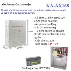 Bộ cấp nguồn 12V 3A KA-AX168 cho Camera, Access Control (hỗ trợ xạc bình Acqui)